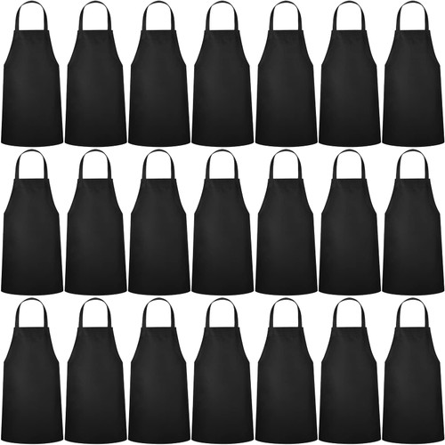 24 Pack Bib Aprons, Unisex Apron No Pocket Bulk Machine Washable Plain Aprons for Women Men Chef Kitchen BBQ Drawing Crafting (Black) 24 Pack Bib Aprons, Unisex Apron No Pocket Bulk Machine Washable Plain Aprons for Women Men Chef Kitchen BBQ Drawing Crafting (Black)