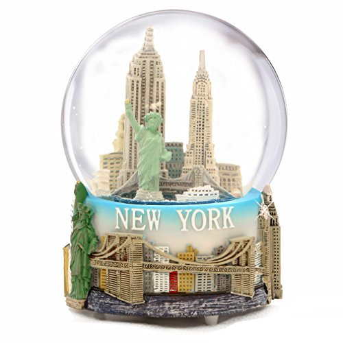 Musical New York City Snow Globe with Statue of Liberty, Empire State Building, Landmarks, 100mm New York City Snow Globes, 6 Inches Tall, PLAYS"NEW YORK, NEW YORK" Musical New York City Snow Globe with Statue of Liberty, Empire State Building, Landmarks, 100mm New York City Snow Globes, 6 Inches Tall, PLAYS"NEW YORK, NEW YORK"