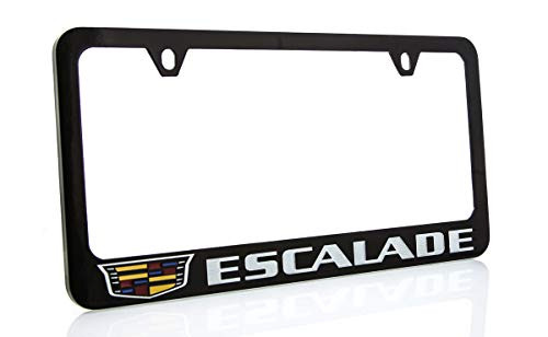Cadillac Escalade with Crest Zinc License Plate Frame with Glossy Black Finish (2 Hole)