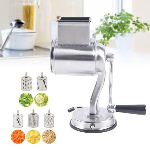 Kitchen Grater Manual Rotary Vegetable Slicer with 5 Drum-shaped Stainless Steel Blades Cheese Grater for Fruits Vegetables and Nuts