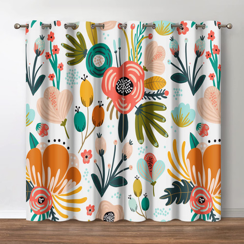 Jekeno Floral Blackout Curtains, Boho Colorful Flowers Print Decor for Home Bedroom Living Room Grommet Window Darkening Drapes, 42 Wide 54 Long Inches 2 Panel Set Jekeno Floral Blackout Curtains, Boho Colorful Flowers Print Decor for Home Bedroom Living Room Grommet Window Darkening Drapes, 42 Wide 54 Long Inches 2 Panel Set