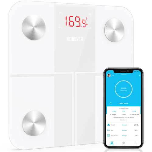 Body Fat Scale, HOMEVER Smart BMI Scale Digital Bathroom Wireless Weight Scale, Body Composition Analyzer with Smartphone App, 400 lbs, White