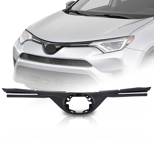 KARPAL Front Bumper Upper Grille Grill Black Compatible With 2016 2017 2018 Toyota RAV4 Replacement 531010R120 TO1200406 5310142411