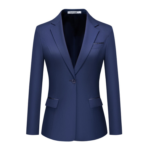 Kelyaa Women's Casual Business Blazer Notched Lapel One Button Open Front Long Sleeve Blazers Office Work Suit Jackets Navy Blue