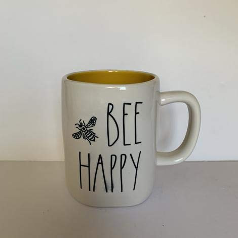 Rae Dunn BEE HAPPY Mug - Yellow interior - 2020 Limited Edition - Ceramic - very rare!
