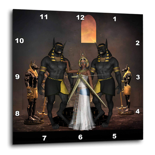 3dRose Wall Clock - Anubis with Egyptian Women - 10 by 10-inches (DPP_335008_1)