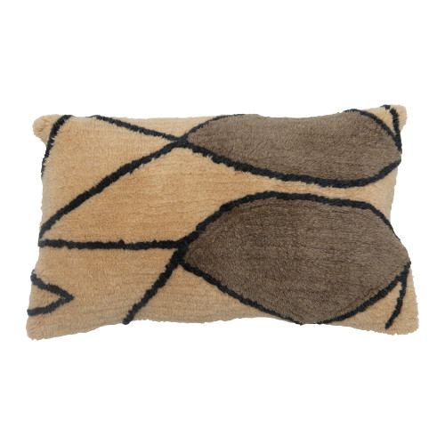 Creative Co-Op Wool Blend Tufted Lumbar Chambray Back Pillow, Grey & Natural