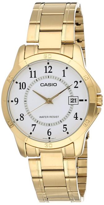 Casio #MTP-V004G-7B Men's Standard Gold Tone Stainless Steel White Dial Date Watch