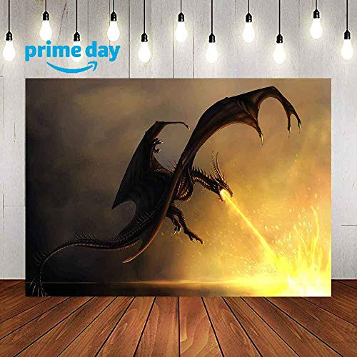 Fire Dragon Photography Backdrop 9X6FT Flying Dragon Spitting Fire Photo Backgrounds Fairy Tale Backdrops Photo Booth Studio Props LUCKSTY Backdrops LULF377