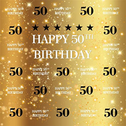 Yeele 8x8ft Vinyl Photography Background Parents 50th Birthday Shiny Golden Bokeh Backgrounds Father's Mother's Happy Fifty Years Old Birthday Party Photo Backdrops Pictures Studio Props