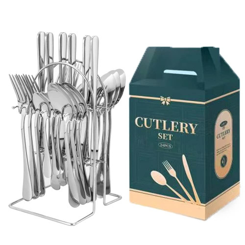ONUIFIKE Silverware Set, 24-piece Stainless Steel Steak Knife, Fork And Spoon Cutlery Gift Box Set Steak Knife And Fork Cutlery, Cutlery Flatware Set (Color : Silver, Size : 24pcs)