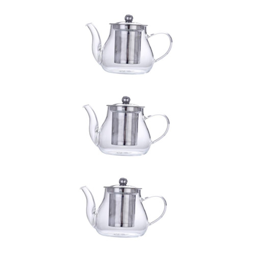 Cabilock 3 Pcs Household Glass Teapot Clear Tea Kettle - Glass Teapot Blooming Tea Pot China Teapot Infuser Tea Kettle Chinese Tea Pot Stainless Steel Office Loose Tea Bulk