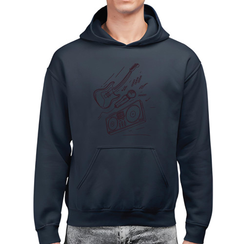 Music Gift for Musicians Hand Drawn Dj Set Guitar Microphone Present for Music Lovers Black and Muticolor Unisex Hoodie