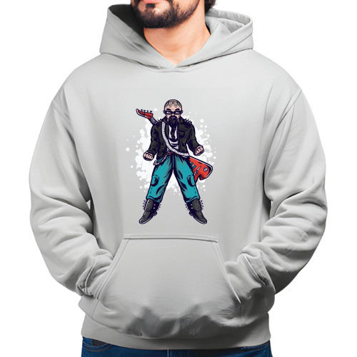 Gift for Musicians Man with Electric Guitar Present for Music Lovers Gray and Muticolor Unisex Hoodie