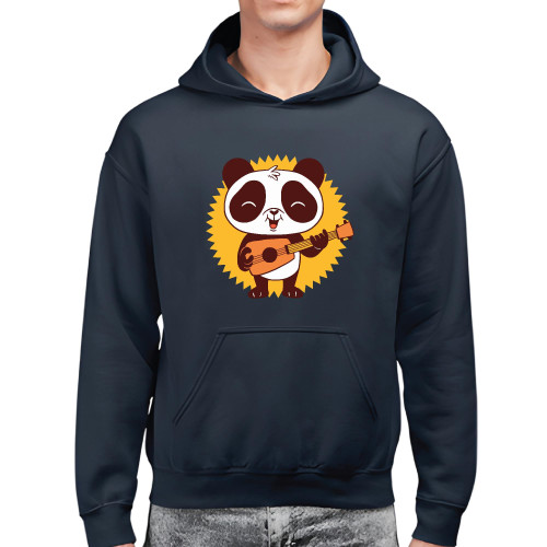 Baby Panda Playing Guitar Musician Gift for Music Lovers Kids and Adults Black and Muticolor Unisex Hoodie