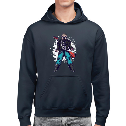 Gift for Musicians Man with Electric Guitar Present for Music Lovers Black and Muticolor Unisex Hoodie