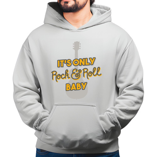 Gift Idea for Music Lovers Its Only Rock and Roll Baby Quote Design Guitar Silhouette Gray and Muticolor Unisex Hoodie