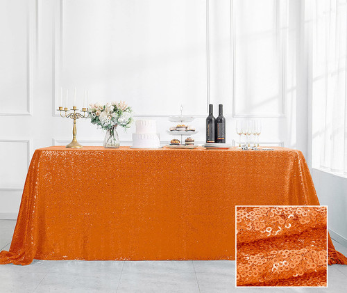 Pufogu 90"x132" Orange Sequin Tablecloth Rectangular Glitter Orange Table Cloths for Birthday Wedding Bridal Baby Shower Party Decorations Pufogu 90"x132" Orange Sequin Tablecloth Rectangular Glitter Orange Table Cloths for Birthday Wedding Bridal Baby Shower Party Decorations