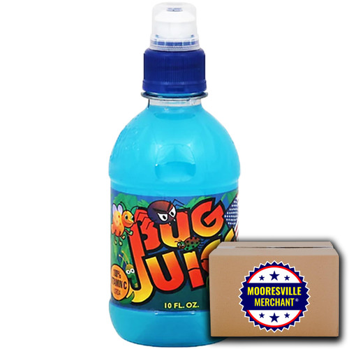 Bug Juice Berry Raspberry Fruit Flavored Beverage, 10 fl oz, 12 Plastic Bottles with Mooresville Merchant Decal