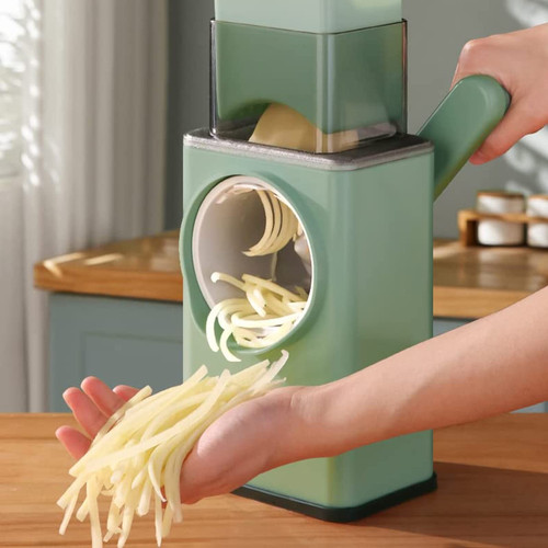 Manual Rotary Cheese Grater, Manual Shredder Slicing Cutter Hand Rotating Vegetable Grater Roller Vegetable Cutter with 4 Blades