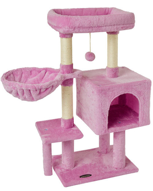 FISH&NAP Cute Cat Tree Kitten Cat Tower for Indoor Cat Condo Sisal Scratching Posts with Jump Platform Cat Furniture Activity Center Play House Pink