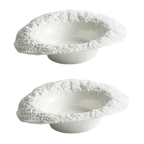 Zerodeko 2pcs Straw Hat Bowl Appetizer Plates Ceramic Wide Rim Dinner Plates Decorative Serving Western Food Plate Candy Dishes Pasta Noodles Salad Plate White Ceramics Soup Plate With Edge