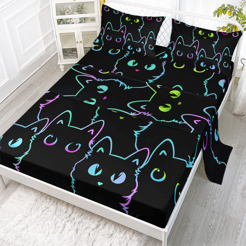 Axolotl Kids Bedding Cartoon Cat Sheet Set Full Size,Gradient Line Cute Cat Bedding Set,4Pcs Kawaii Cat Bed Sets with 1 Fitted Sheet 1 Flat Sheet 2 Pillowcases for Kids Boys Girls Adults Teens,Black Axolotl Kids Bedding Cartoon Cat Sheet Set Full Size,Gradient Line Cute Cat Bedding Set,4Pcs Kawaii Cat Bed Sets with 1 Fitted Sheet 1 Flat Sheet 2 Pillowcases for Kids Boys Girls Adults Teens,Black