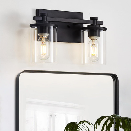 2 Light Bathroom Vanity Light, Matte Black Bathroom Light Fixtures Over Mirror, Modern Black Vanity Light with Clear Glass Shade, Black Wall Sconce for Bathroom, Hallway 2 Light Bathroom Vanity Light, Matte Black Bathroom Light Fixtures Over Mirror, Modern Black Vanity Light with Clear Glass Shade, Black Wall Sconce for Bathroom, Hallway