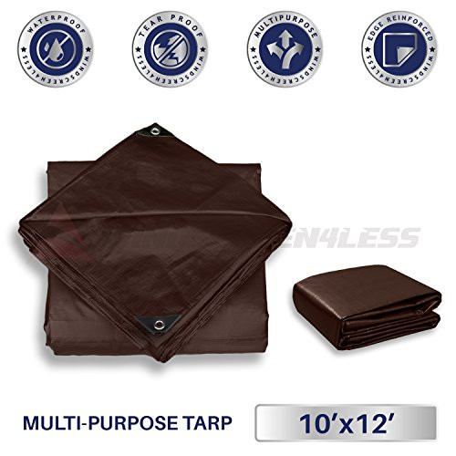 Windscreen4less 10' x 12' Super Heavy Duty 16 Mil Waterproof Dark Brown Poly Tarp