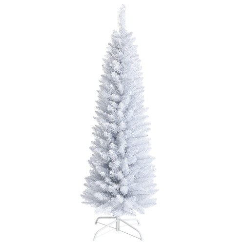 BestComfort 5 FT White Artificial Christmas Tree, Slim Pencil Christmas Tree W/ 240 Branch Tips, Foldable Metal Stand, Wintry-White Holiday Tree, Indoor Xmas Holiday Decor for Office, Party, Home