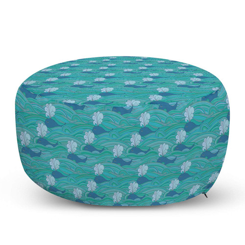 Lunarable Whale Pouf Cover with Zipper, Unusual Waves and Whales Spouting Water Surreal Ocean Marine Magic, Soft Decorative Fabric Unstuffed Case, 30" W X 17.3" L, Sea Green and Slate Blue Lunarable Whale Pouf Cover with Zipper, Unusual Waves and Whales Spouting Water Surreal Ocean Marine Magic, Soft Decorative Fabric Unstuffed Case, 30" W X 17.3" L, Sea Green and Slate Blue