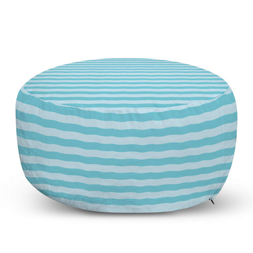Lunarable Stripes Pouf Cover with Zipper, Marine Theme Abstract Sea Waves Pattern of Bluish Horizontal Lines, Soft Decorative Fabric Unstuffed Case, 30" W X 17.3" L, Turquoise and Pale Blue