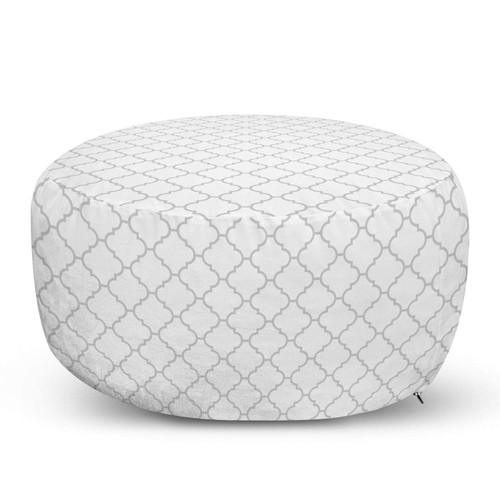 Ambesonne Grey Pouf Cover with Zipper, Simple Monochrome Patterns Geometric Linked Forms on Plain Background Modern, Soft Decorative Fabric Unstuffed Case, 30" W X 17.3" L, White Grey