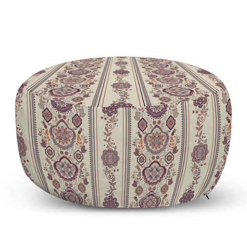 Ambesonne Floral Pouf Cover with Zipper, Middle Eastern Ottoman Medieval Ornamental Pattern, Soft Decorative Fabric Unstuffed Case, 30" W X 17.3" L, Eggshell Dried Rose
