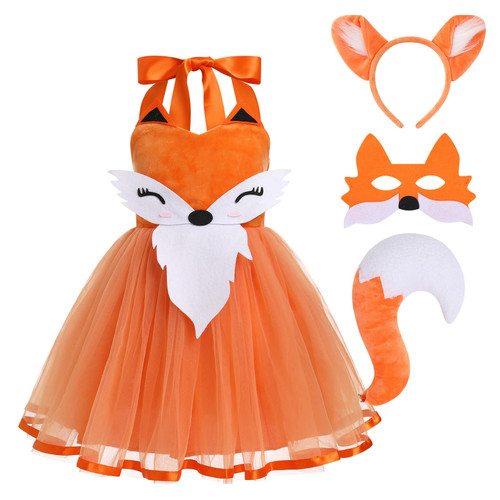 Girl Fox Halloween Costume Kids Fox Dress Girls Animal Halloween Costumes Toddler Fox Tutu Costume Girls Fox Outfit Fox Tutu Dress Fox Tail Costume Fox Mask Fox Ears Headband Set Orange-Fox 7-8 Years
