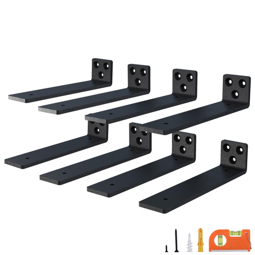 NEODROP 8 Inch Minimalistic Floating Shelf Brackets, Heavy Duty Hidden Bracket for Small Shelf, Kitchen Shelf, Black Powder Coated Steel, 8-Pack