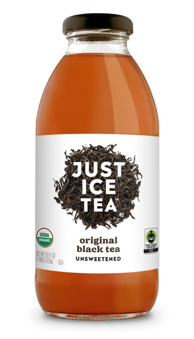 Just Ice Tea Organic Iced Tea, 16 Fl Oz Glass Bottles (Unsweetened Original Black Tea, Pack of 12)