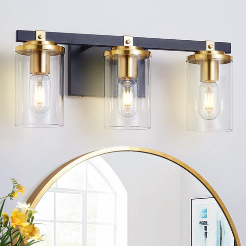 Bathroom Vanity Light Fixtures 3 Light Modern Vanity Lights for Bathroom Matte Black and Gold Brass Vanity Lighting Fixtures Over Mirror with Clear Glass Shade Vintage Wall Sconces for Bathroom Bathroom Vanity Light Fixtures 3 Light Modern Vanity Lights for Bathroom Matte Black and Gold Brass Vanity Lighting Fixtures Over Mirror with Clear Glass Shade Vintage Wall Sconces for Bathroom