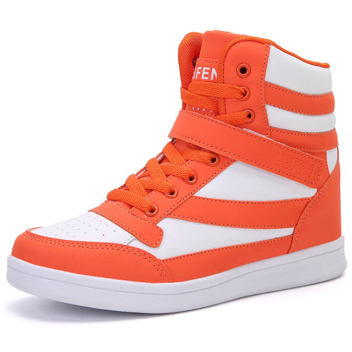 UBFEN Womens High Top Ankle Support Sneakers Vibrant White Orange Wedge Heel Retro 80s Tennis Shoes for Girls Cosplay Removable Insole Footwear