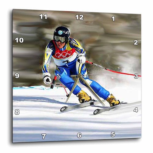 3dRose LLC Skiing Wall Clock, 10 by 10-Inch