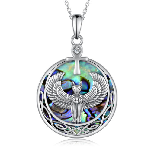 qielizhu Bastet Necklace Sterling Silver Egyptian Necklace Egyptian Cat Pendant Ankh Necklace Egyptian Jewelry Gifts for Women Girls