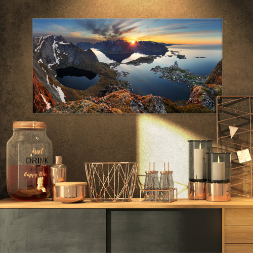 Design Art PT9047-32-16 Rocky Sea Mountains-Seascape Photogrpahy Canvas Art Print-32x16, 32x16, Blue Design Art PT9047-32-16 Rocky Sea Mountains-Seascape Photogrpahy Canvas Art Print-32x16, 32x16, Blue