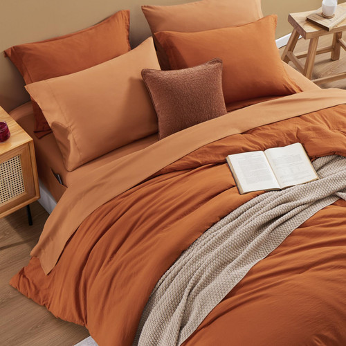 WRENSONGE Terracotta Queen Comforter Set, 7 Pieces Soft Microfiber Comforters Queen Size with Fitted Sheet, Flat Sheet, 2 Shams, and 2 Pillowcases- Burnt Orange Warm Bedding Sets Queen for All Season