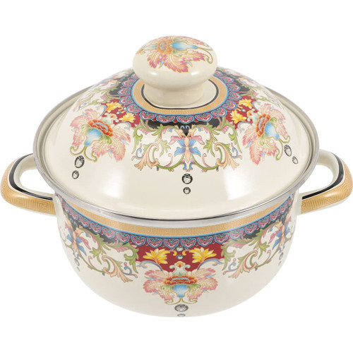 Zerodeko Enamel Amphora Retro Flower Pot Grill Hot Pot Vintage Enamel Cooking Pot French Soup Pot Enameled Soup Pot Soup Pot with Lid Japanese Chinese Hot Pot Multipurpose Flowers