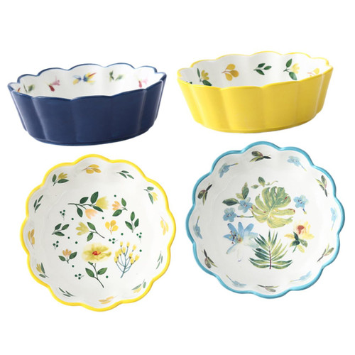 BESTOYARD 4pcs Wave Lace Ceramic Bowl Fruit Bowl Bowls Decor Food Containers Utility Tray Candy Container Small Plate Food Serving Tray Household Serving Bowl Ceramics Snack Storage Bowl