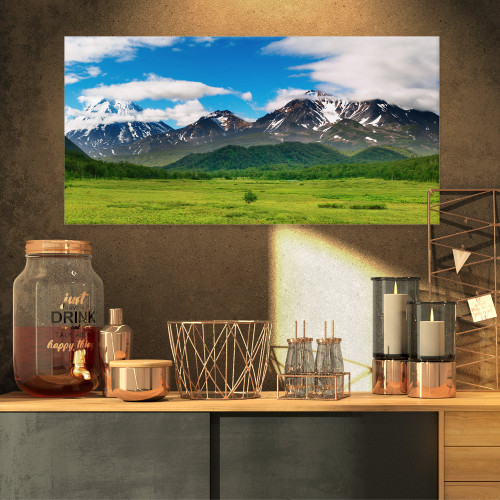 Designart Snowy Volcanoes-Landscape Photo Canvas Print-32x16, 32x16, Green Designart Snowy Volcanoes-Landscape Photo Canvas Print-32x16, 32x16, Green