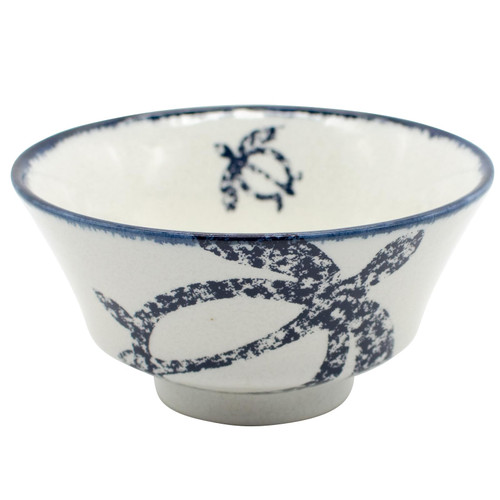 Mino Ware Rice Bowl, Approx. 4.3 inches (11 cm), Microwave Safe, Chimmy, Hawaiian Honu, Sea Turtle, Navy, Made in Japan