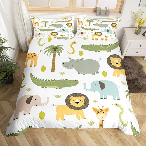 Wild Animals Bedding Set Safari Animals Print Comforter Cover for Boys Girls Teens Cute Hippo Crocodile Lion Duvet Cover Kids Cartoon Elephant Giraffe Bedspread Cover Room Decor Quilt Cover Full Size Wild Animals Bedding Set Safari Animals Print Comforter Cover for Boys Girls Teens Cute Hippo Crocodile Lion Duvet Cover Kids Cartoon Elephant Giraffe Bedspread Cover Room Decor Quilt Cover Full Size