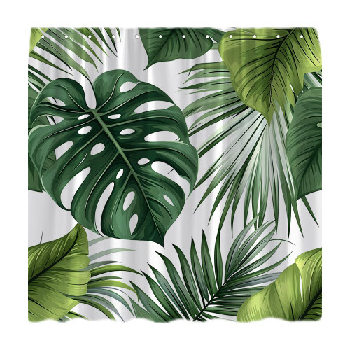 CCNSTMS Tropical Leaves Shower Curtain Green Palm Monstera Leaf Summer Botanical Banana Leaf Bathroom Decor Curtain Set with Hook