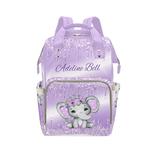 Grandkli Elephant Princess Purple Drips Personalized Diaper Bag Backpack,Custom Travel Backpack DayPack Nappy Mommy Bag for Adult